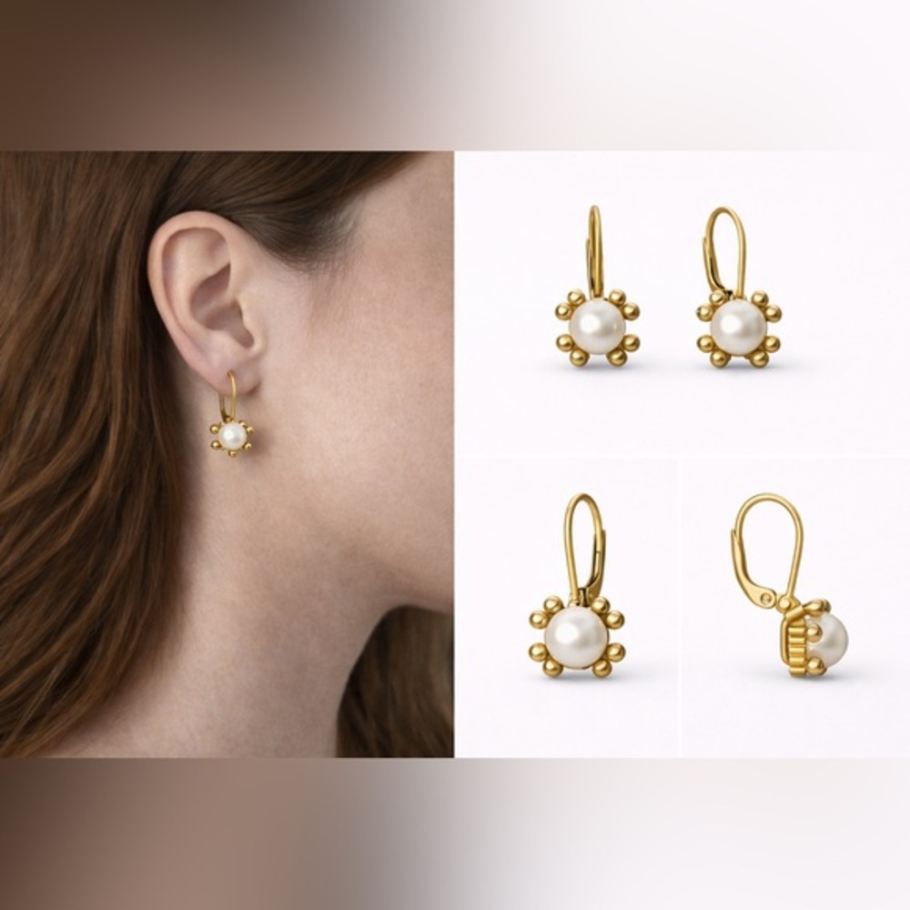Faux pearl & gold findings hook pierced earrings 🤍🤍💛💛